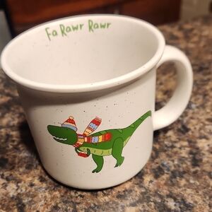 NWT 2023 Market Finds Fa Rawr Rawr Chritmas Green Dinosaur Ceramic Mug